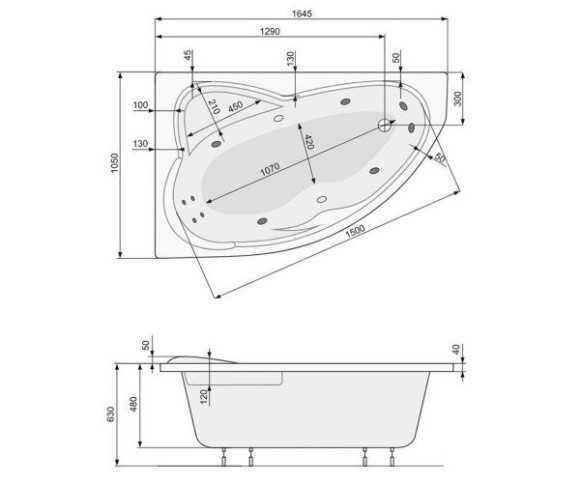 Ванна акриловая Pool Spa Europa, левая, 165x105 (PWA4810ZN000000)