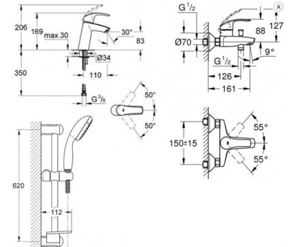Комплект змішувачів 3 в 1 Grohe Eurosmart, хром (UA123246M0)