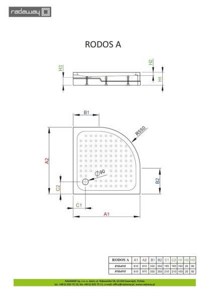 Душовий піддон Radaway Rodos A, 80x80 (4P88155-03)