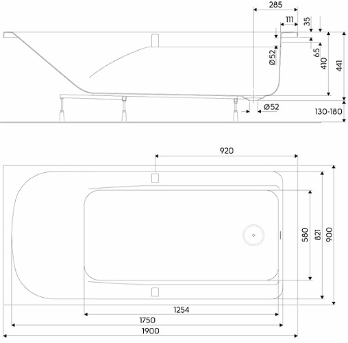 Ванна акриловая Kolo Comfort Plus, 190x90 (XWP1491000)