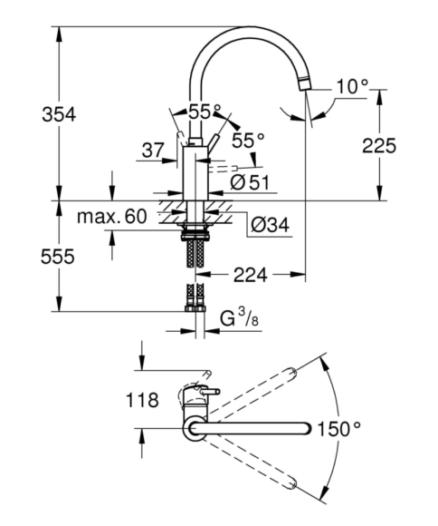 Змішувач для кухні Grohe Concetto New, одноважільний, хром (32661DC3)