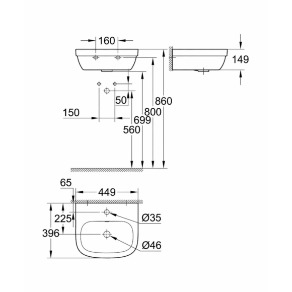 Умывальник подвесной Grohe Euro Ceramic, 45 (3932400H)