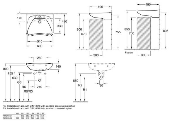 Умивальник підвісний Villeroy&Boch O.Novo, 60 (711963R1)
