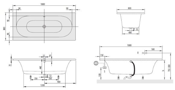 Ванна акриловая Villeroy&Boch Loop&Friends Oval, 180х80 (UBA180LFO2V-01)
