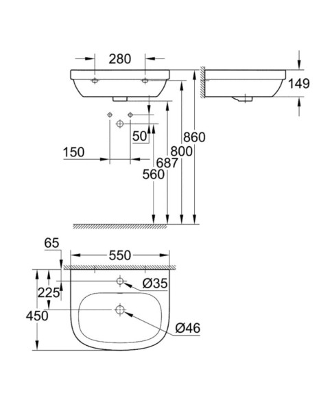 Умивальник підвісний Grohe Euro Ceramic, 55 (39336000)