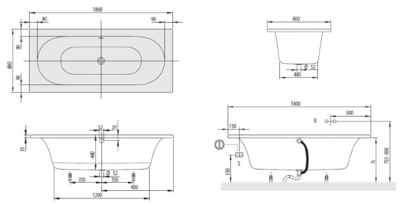 Ванна акриловая Villeroy&Boch Loop&Friends Oval, 180х80 (UBA180LFO2V-96)