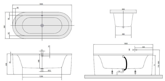 Ванна акрилова Villeroy&Boch Loop&Friends Oval, 180х80 (UBA180LFO7PDV-96)