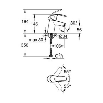 Змішувач для умивальника Grohe Eurosmart, одноважільний, хром (32467002)