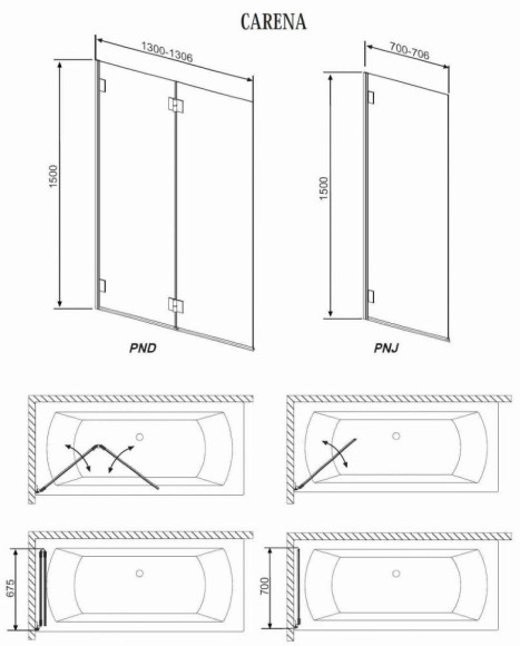 Шторка для ванны Radaway Carena PND 130 R, правая, 150x130 (202201-101R)
