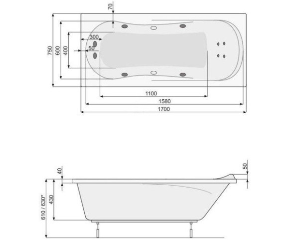 Ванна акрилова Pool Spa Muza, 170x75 (PWPH310ZN000000)