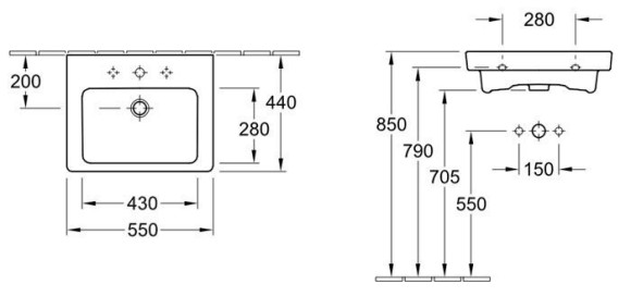 Умывальник подвесной Villeroy&Boch Subway 2.0, 55 (7113F701)