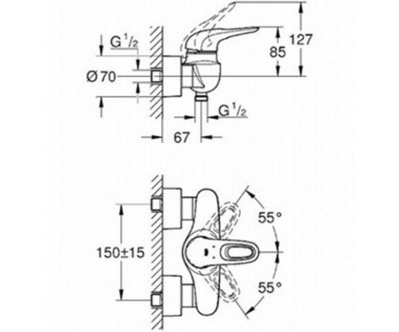 Cмеситель для душа Grohe Eurostyle, однорычажный, хром (33590003)