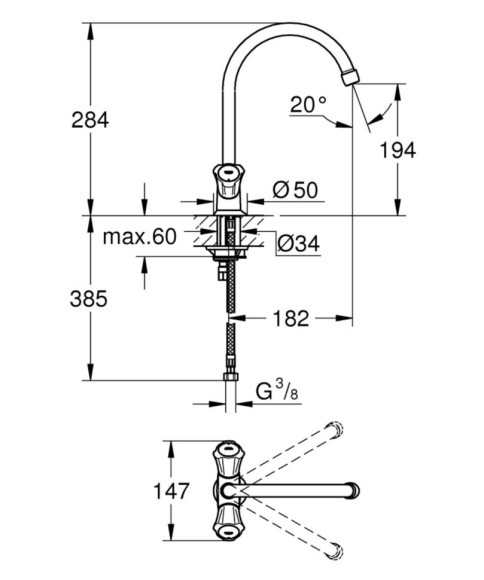 Смеситель для кухни Grohe Costa L, двухвентильный, хром (31831001)
