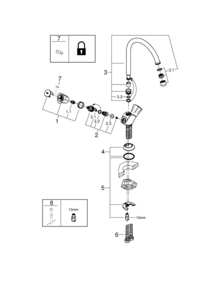 Смеситель для кухни Grohe Costa L, двухвентильный, хром (31831001)