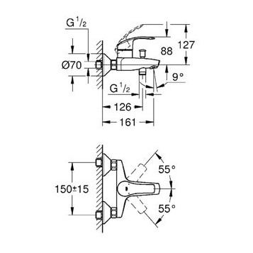 Смеситель для ванны Grohe Eurosmart New, однорычажный, хром (33300002)