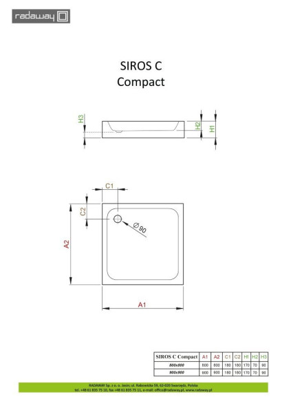 Душевой поддон Radaway Siros C Compact, 90x90 (SBC9917-2)