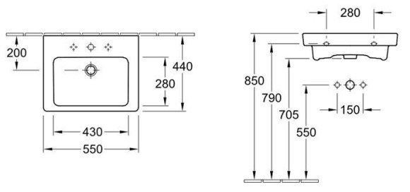 Умывальник подвесной Villeroy&Boch Subway 2.0, 55 (7113F7R2)