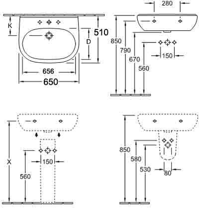 Умывальник подвесной Villeroy&Boch O.Novo, 65 (516068R1)