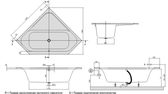 Ванна акрилова Villeroy&Boch Loop&Friends Square, 140х140 (UBA140LFS3V-96)