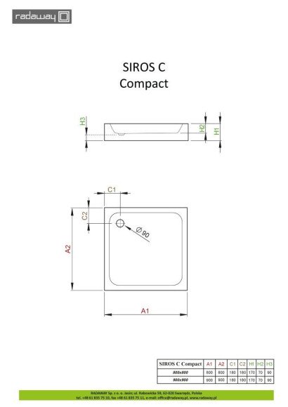 Душевой поддон Radaway Siros C, 80x80 (SBC8817-2)