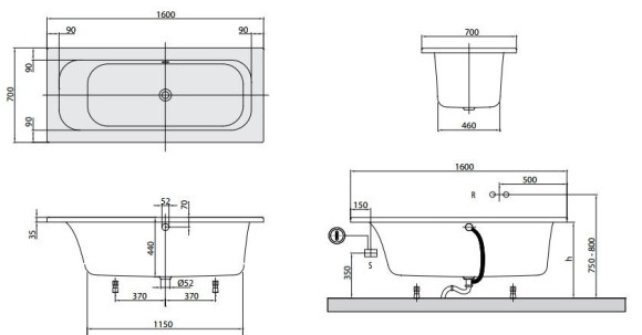 Ванна акрилова Villeroy&Boch Loop&Friends Square, 160х70 (UBA167LFS2V-96)
