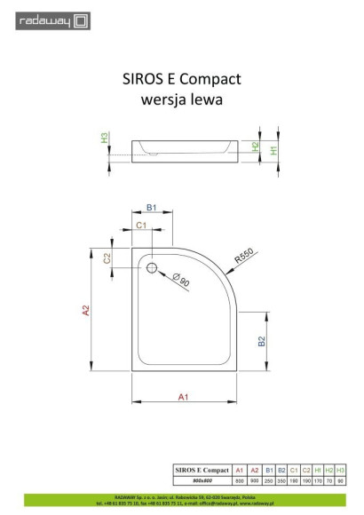 Душевой поддон Radaway Siros E, 90x80 (SBE8917-1L)
