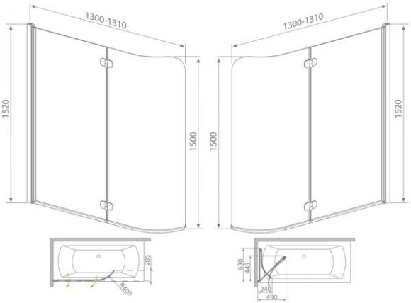 Шторка для ванны Radaway Eos PND 130 R, правая, 152x130 (205202-101R)