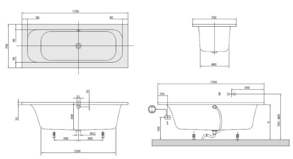 Ванна акриловая Villeroy&Boch Loop&Friends Square, 170х70 (UBA177LFS2V-96)