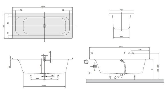 Ванна акрилова Villeroy&Boch Loop&Friends Square, 170х70 (UBA177LFS2V-96)