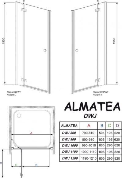 Душевые двери Radaway Almatea DWJ 80R, правые (30902-01-01N) Душевые двери Radaway Almatea DWJ 80R, правые (30902-01-01N)
