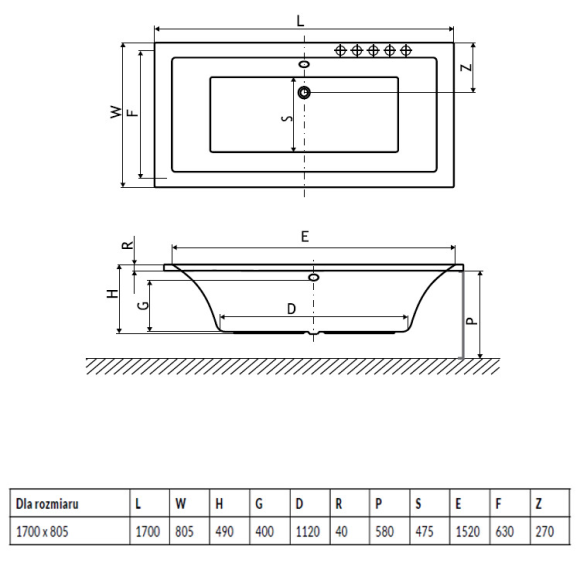 Ванна акриловая Radaway Aridea Lux, 170x80 (WA1-25-170X080U)