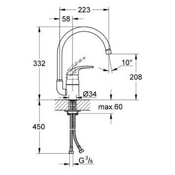 Змішувач для кухні Grohe Euroeco, одноважільний, хром (32752000)