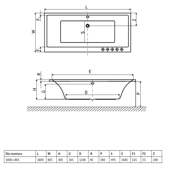 Ванна акрилова Radaway Aridea Lux, 180x80 (WA1-25-180X080U)