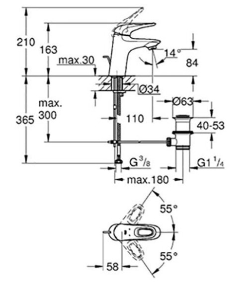 Cмеситель для умывальника Grohe Eurostyle, однорычажный, хром (33558003)