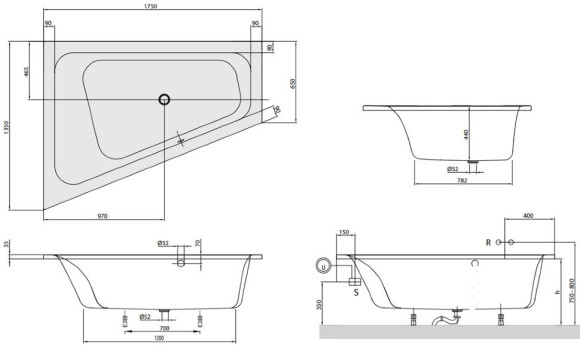 Ванна акрилова Villeroy&Boch Loop&Friends Square, 175х135 (UBA175LFS9LIV-96)