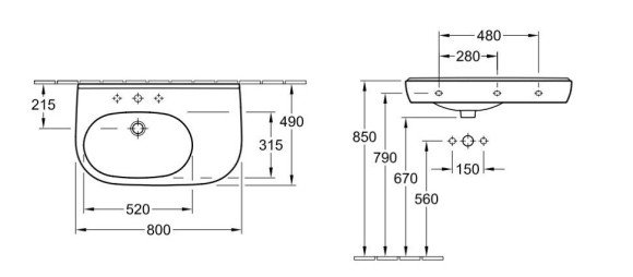 Умывальник подвесной Villeroy&Boch O.Novo, 80 (51608001)