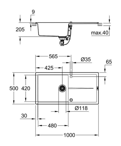 Кухонная мойка гранитная Grohe K400, 100x50, серый (31641AT0)