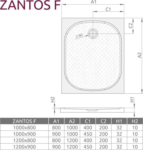 Душовий піддон Radaway Zantos F, 100x90 (M3ZNF1090-06)