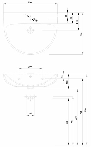 Умывальник подвесной Kolo Nova Pro, 65 (M31165000)