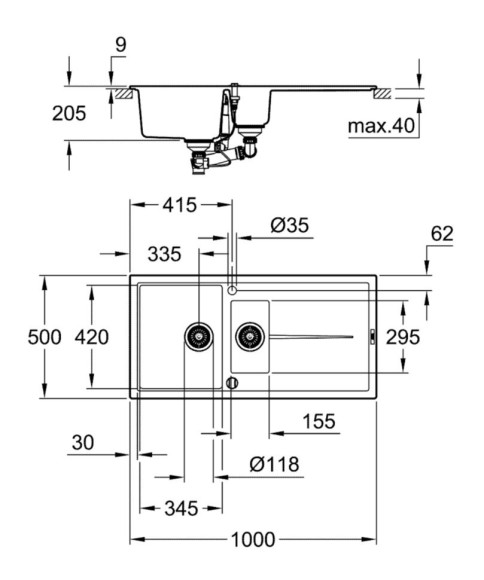 Кухонна мийка гранітна Grohe K400, 100x50, сірий (31642AT0)