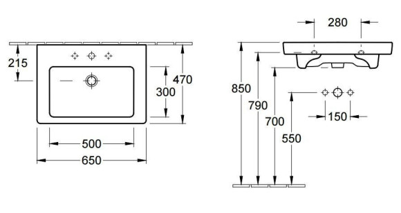 Умывальник подвесной Villeroy&Boch Subway 2.0, 65 (7113KG01)
