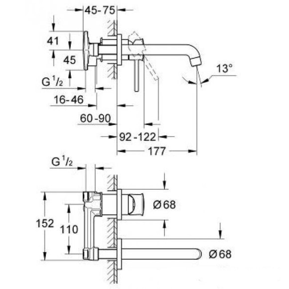Cмеситель для умывальника Grohe BauClassic, однорычажный, хром (20292000)