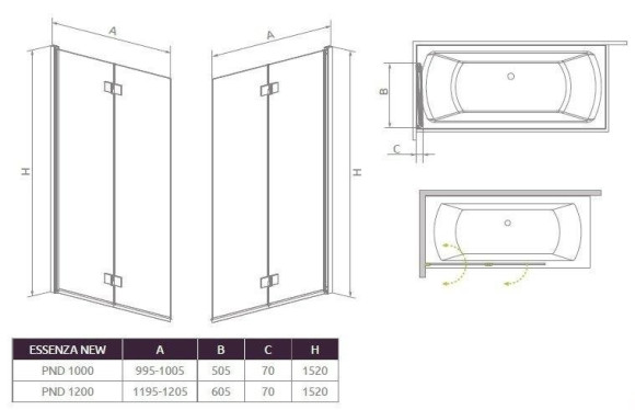 Шторка для ванни Radaway Essenza New PND 120 L, ліва, 152x120 (207212-01L)