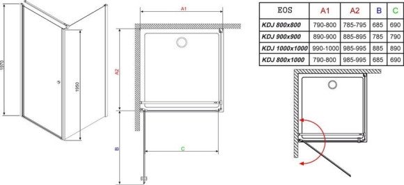 Душевая кабина Radaway Eos KDJ, левая, 80x80 (37513-01-01NL)
