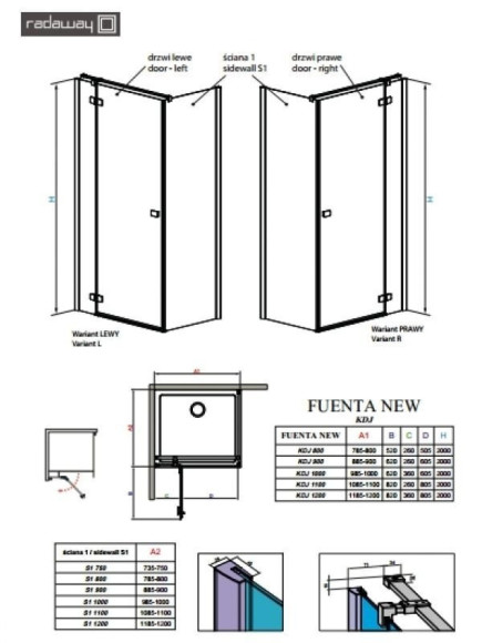 Душові двері Radaway Fuenta New KDJ 90R, праві (384044-01-01R)