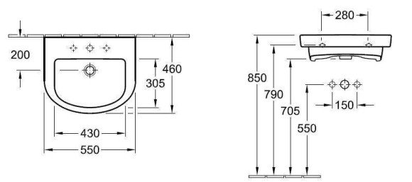 Умывальник подвесной Villeroy&Boch Subway 2.0, 55 (7114F501) Умывальник подвесной Villeroy&Boch Subway 2.0, 55 (7114F501)