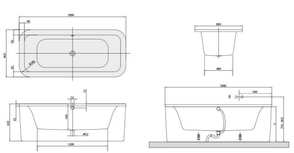 Ванна акриловая Villeroy&Boch Loop&Friends Square, 180х80 (UBA180LFS7PDV-01)