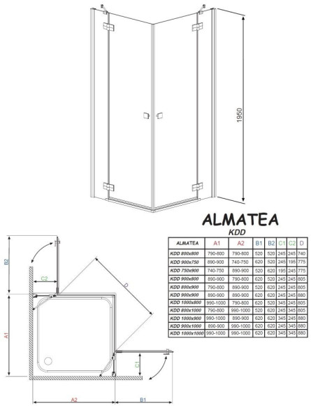 Душова кабіна Radaway Almatea KDD, ліва, 100x90 (32183-01-01N)