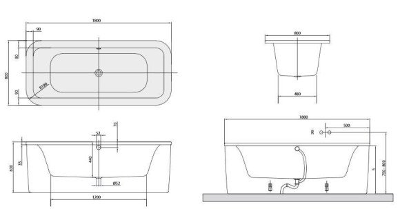 Ванна акрилова Villeroy&Boch Loop&Friends Square, 180х80 (UBA180LFS7PDV-96)