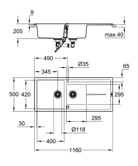 Кухонна мийка гранітна Grohe K400, 116x50, чорний (31643AP0)